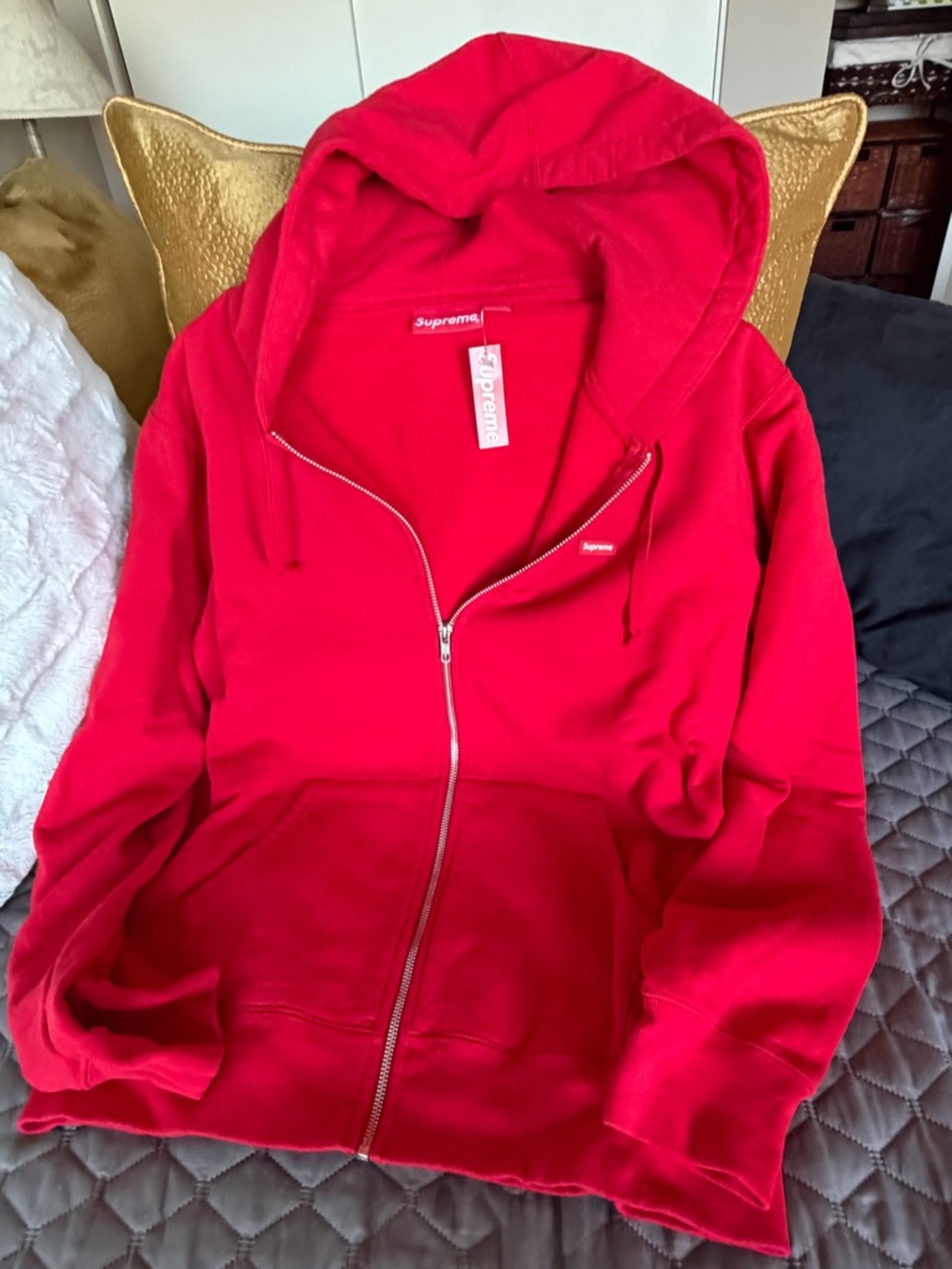 Supreme Red Hoodie with White Box Logo Tag